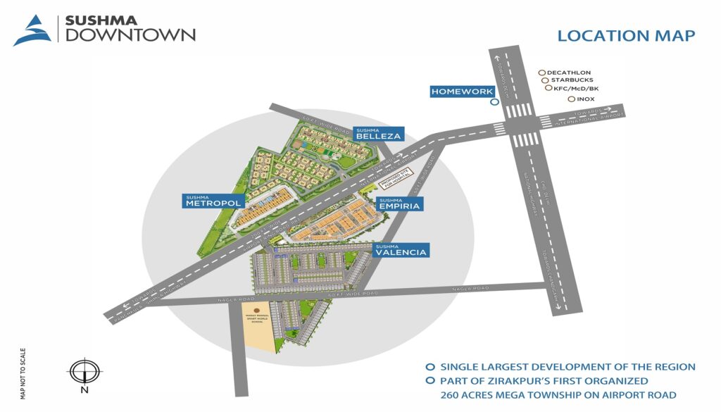 Sushma Belleza Location Map and Sushma Downtown Master Plan