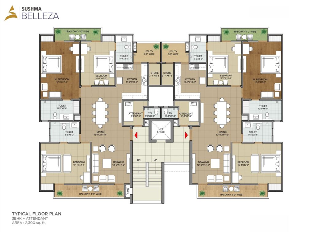 3+1 BHK with attendant room apartment layout